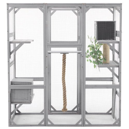 Outdoor Cat House DIY Cat Enclosure, Cat Catio With Double Enter Doors 62.8 L X 32.2 W X68.5 H Balcony Cat Playpen With Platforms And Two Condos For 1 - 3 Cats Light Grey - Mijn winkel