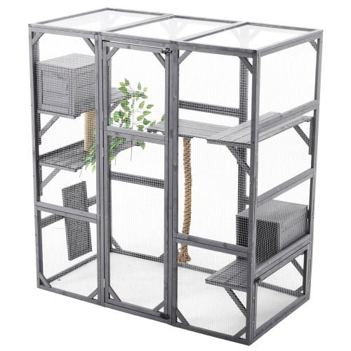Outdoor Cat House DIY Cat Enclosure, Cat Catio With Double Enter Doors 62.8 L X 32.2 W X68.5 H Balcony Cat Playpen With Platforms And Two Condos For 1 - 3 Cats Light Grey - Mijn winkel