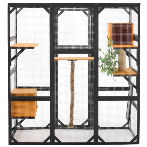 Outdoor Cat House DIY Cat Enclosure, Cat Catio With Double Enter Doors 62.8 L X 32.2 W X68.5 H Balcony Cat Playpen With Platforms And Two Condos For 1 - 3 Cats Light Grey - Mijn winkel