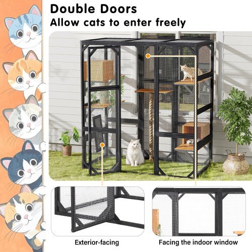 Outdoor Cat House DIY Cat Enclosure, Cat Catio With Double Enter Doors 62.8 L X 32.2 W X68.5 H Balcony Cat Playpen With Platforms And Two Condos For 1 - 3 Cats Light Grey - Mijn winkel