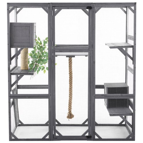 Outdoor Cat House DIY Cat Enclosure, Cat Catio With Double Enter Doors 62.8 L X 32.2 W X68.5 H Balcony Cat Playpen With Platforms And Two Condos For 1 - 3 Cats Light Grey - Mijn winkel