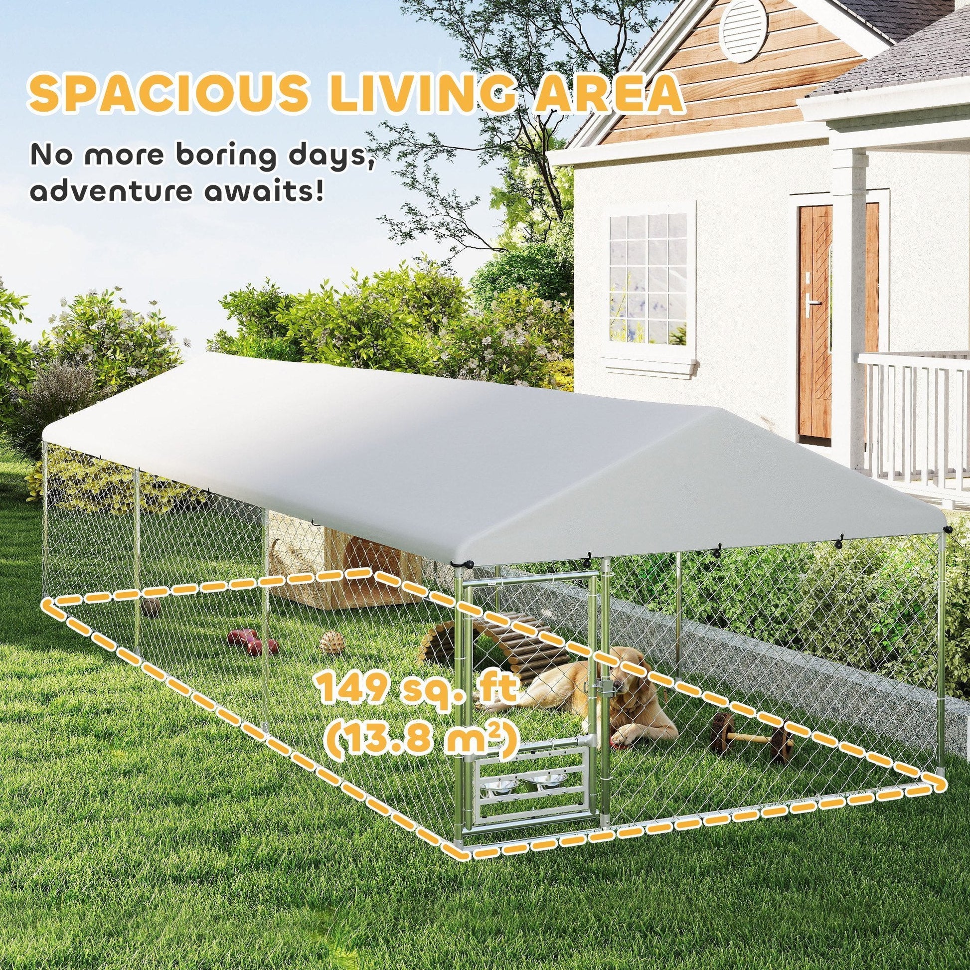 Outdoor Dog Kennel With Adjustable & Rotatable Bowl Rack, Waterproof Cover, Secure Lock, 19.7 X 7.5 X 5.2 - Mijn winkel