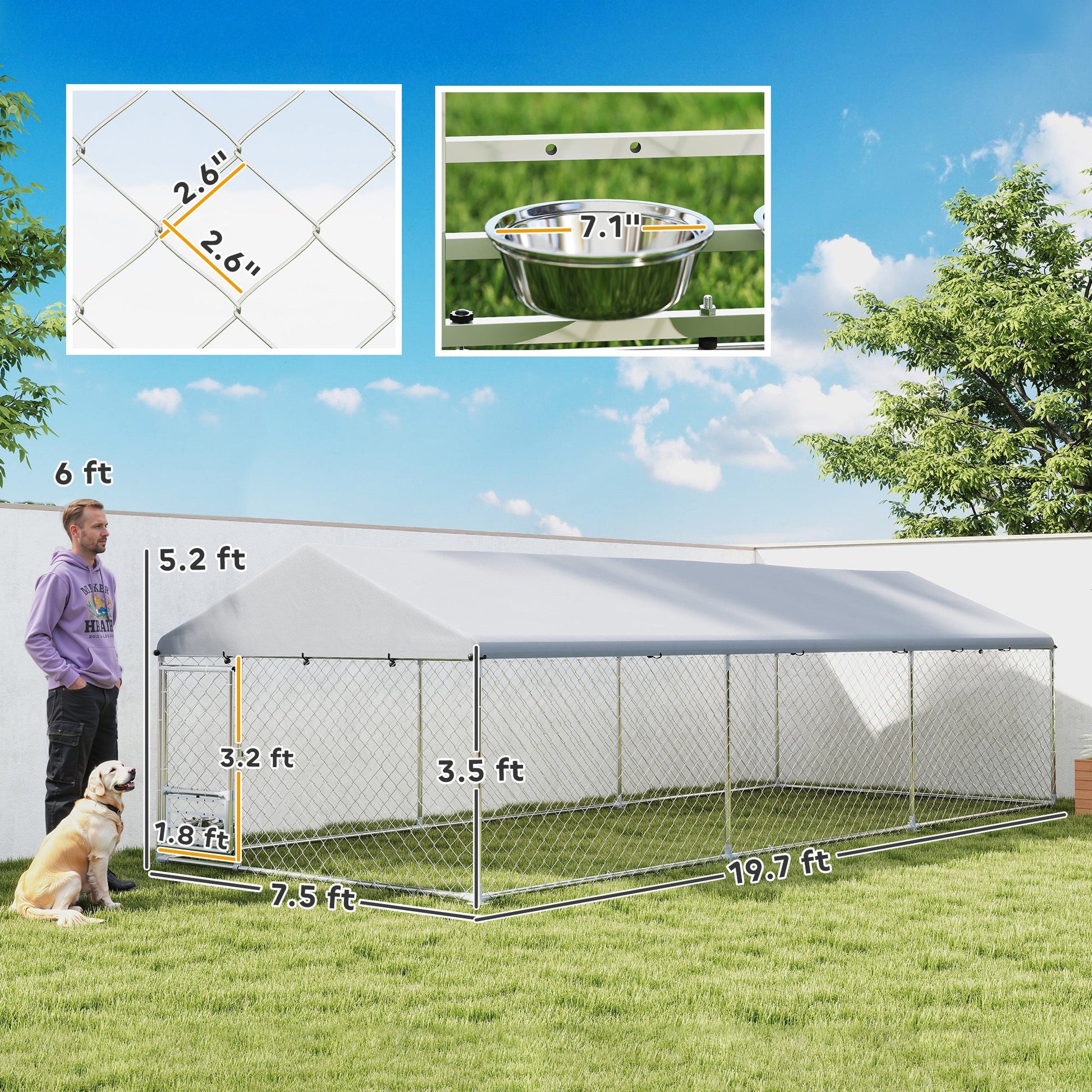 Outdoor Dog Kennel With Adjustable & Rotatable Bowl Rack, Waterproof Cover, Secure Lock, 19.7 X 7.5 X 5.2 - Mijn winkel