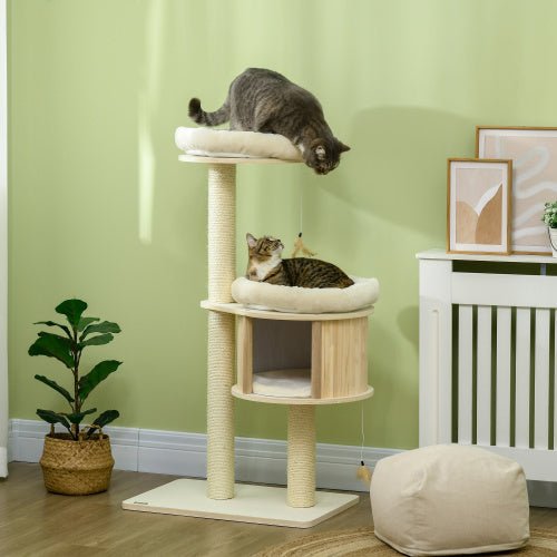 PawHut 3 Level Cat Tree With Sisal Scratching Posts Cat Badminton Toy For Playing Soft Cushions Play Areas - Mijn winkel