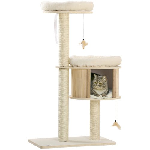 PawHut 3 Level Cat Tree With Sisal Scratching Posts Cat Badminton Toy For Playing Soft Cushions Play Areas - Mijn winkel