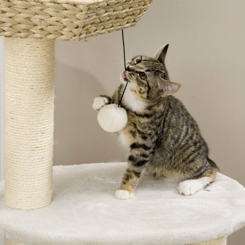 PawHut 47 Cat Tree Kitty Activity Center, Cat Climbing Toy With Cattail Fluff, Bed, Condo, Sisal Scratching Post, And Hanging Ball, Natural - Mijn winkel