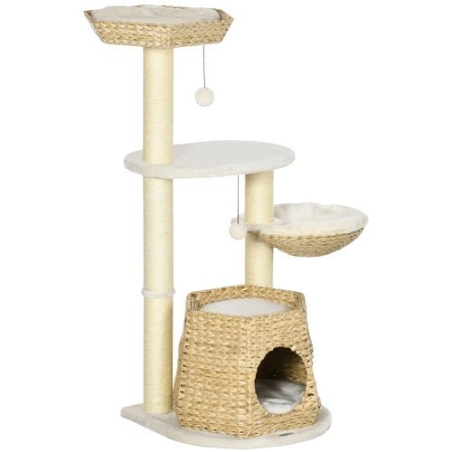 PawHut 47 Cat Tree Kitty Activity Center, Cat Climbing Toy With Cattail Fluff, Bed, Condo, Sisal Scratching Post, And Hanging Ball, Natural - Mijn winkel