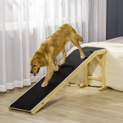 PawHut Dog Ramp For Bed, Pet Ramp For Dogs With Non - Slip Carpet And Top Platform, 74 X 16 X 25, Natural - Mijn winkel