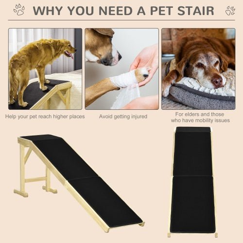 PawHut Dog Ramp For Bed, Pet Ramp For Dogs With Non - Slip Carpet And Top Platform, 74 X 16 X 25, Natural - Mijn winkel