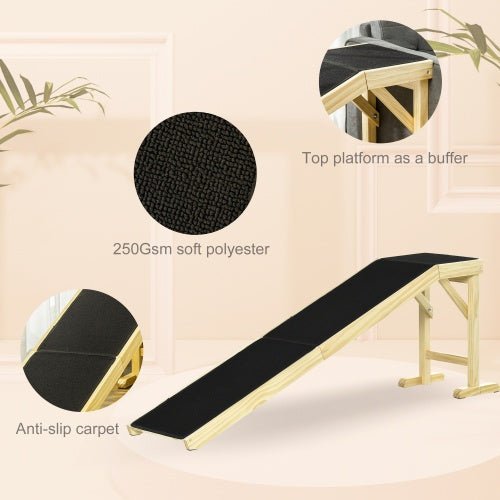 PawHut Dog Ramp For Bed, Pet Ramp For Dogs With Non - Slip Carpet And Top Platform, 74 X 16 X 25, Natural - Mijn winkel