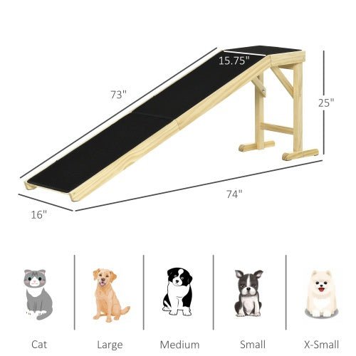 PawHut Dog Ramp For Bed, Pet Ramp For Dogs With Non - Slip Carpet And Top Platform, 74 X 16 X 25, Natural - Mijn winkel