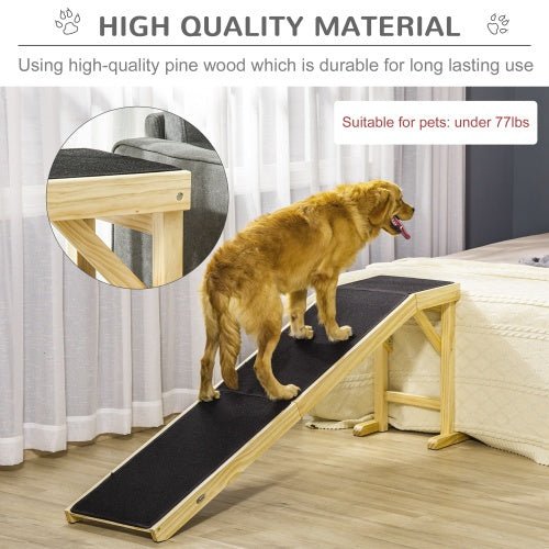 PawHut Dog Ramp For Bed, Pet Ramp For Dogs With Non - Slip Carpet And Top Platform, 74 X 16 X 25, Natural - Mijn winkel