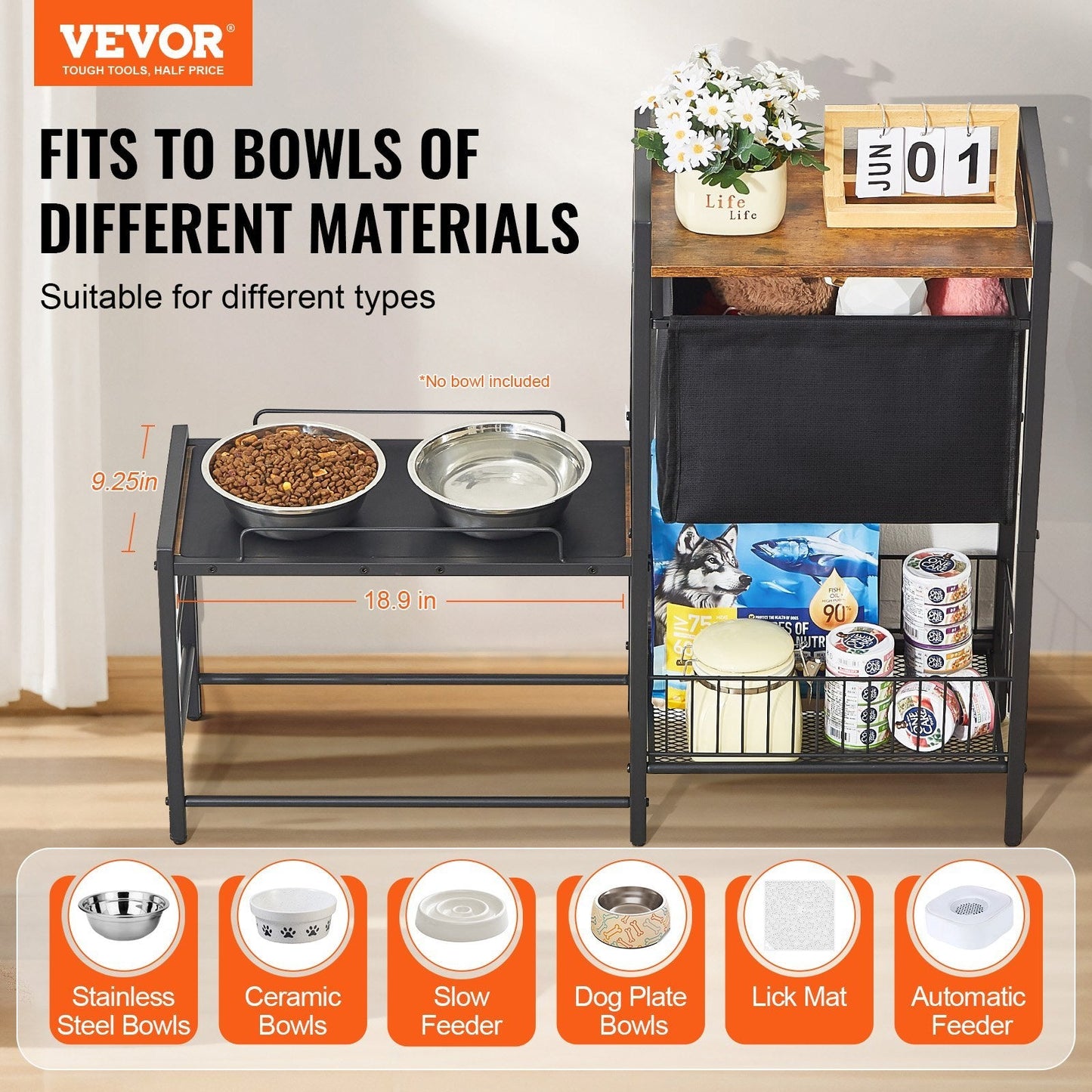 Pet Feeding Station With Storage Dog Food & Toy Organizer Raised Dog Bowls - Mijn winkel