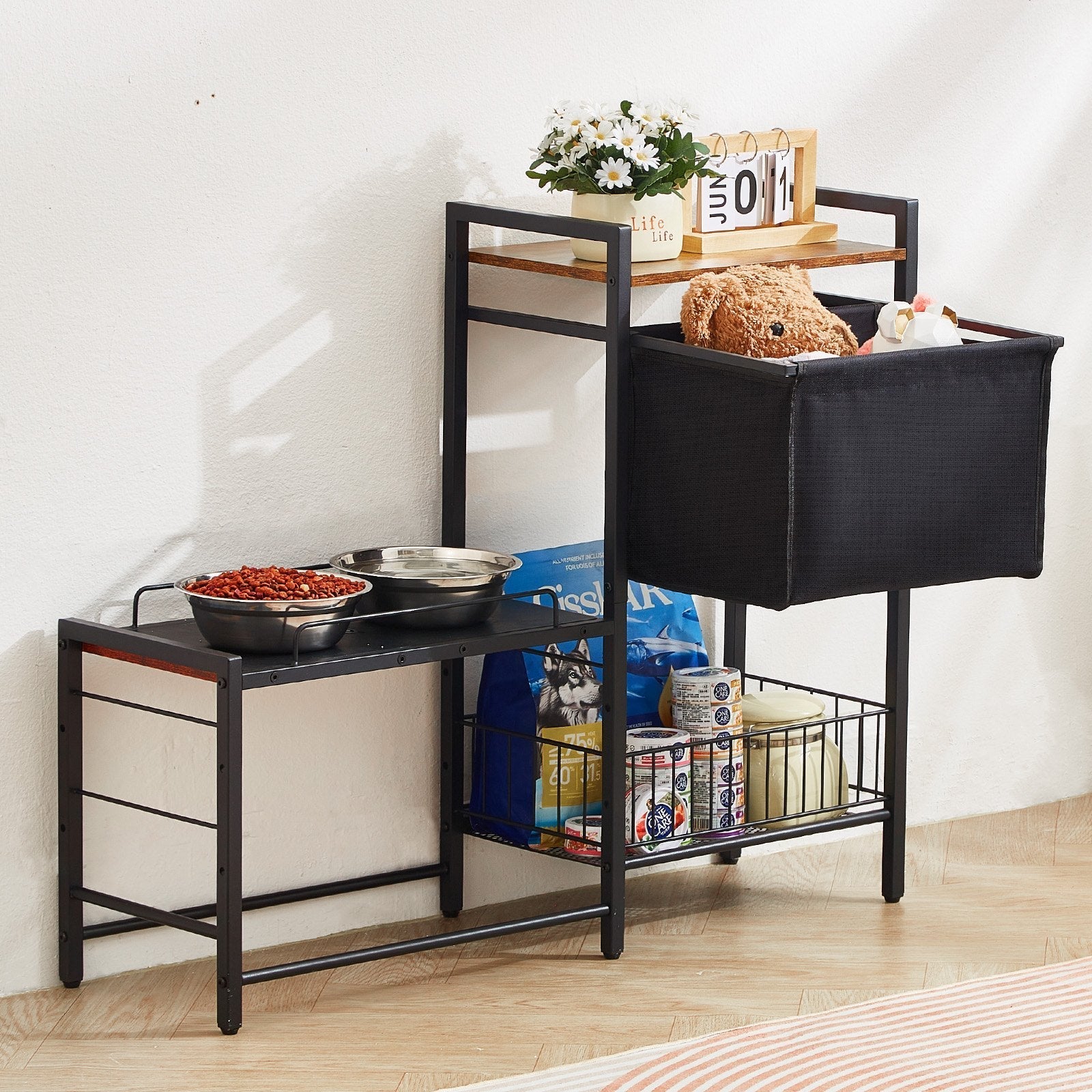 Pet Feeding Station With Storage Dog Food & Toy Organizer Raised Dog Bowls - Mijn winkel