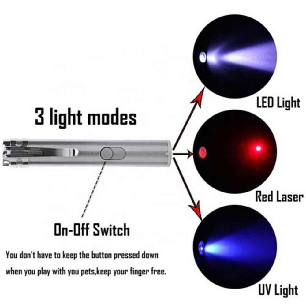 Red Laser Pointer Pen USB Rechargeable LED Light 3 In 1 UV Flashlight 2pcs Cat Dog Toys - Mijn winkel
