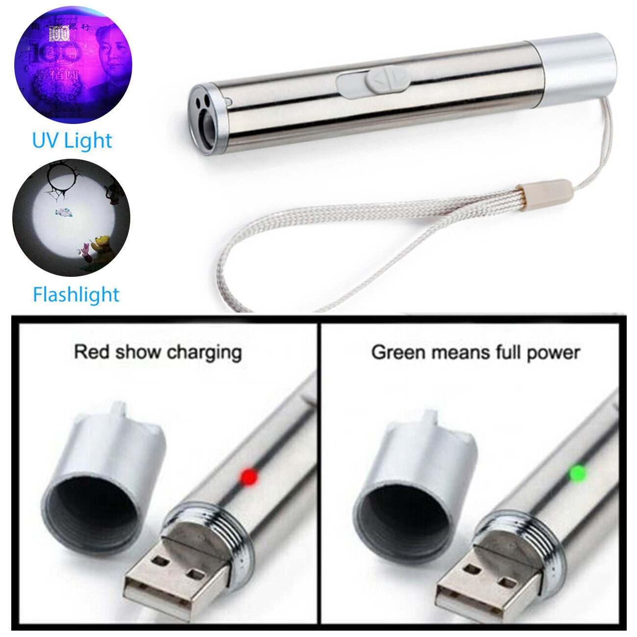 Red Laser Pointer Pen USB Rechargeable LED Light 3 In 1 UV Flashlight 2pcs Cat Dog Toys - Mijn winkel