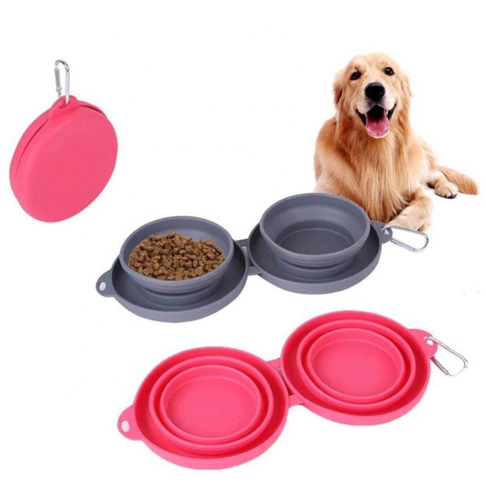Rubber Foldable Double Bowl Pet Feeding Bowl Pets Supplies Dog Cat Bowls - Mijn winkel