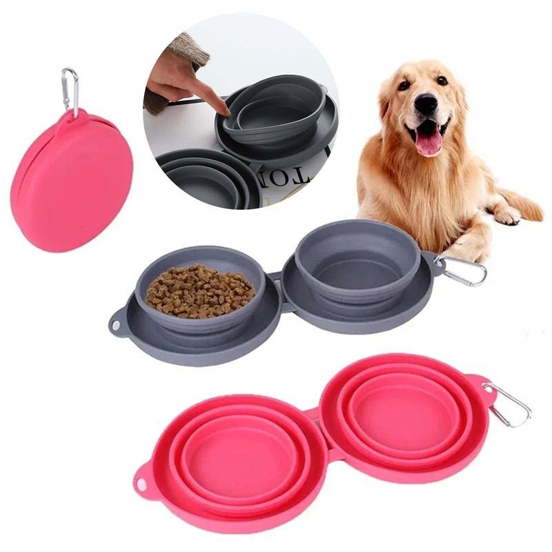 Rubber Foldable Double Bowl Pet Feeding Bowl Pets Supplies Dog Cat Bowls - Mijn winkel