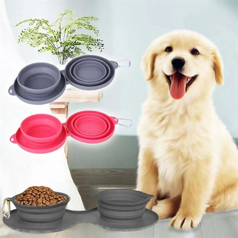 Rubber Foldable Double Bowl Pet Feeding Bowl Pets Supplies Dog Cat Bowls - Mijn winkel