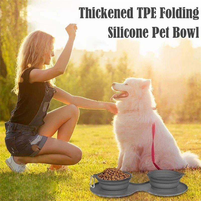 Rubber Foldable Double Bowl Pet Feeding Bowl Pets Supplies Dog Cat Bowls - Mijn winkel