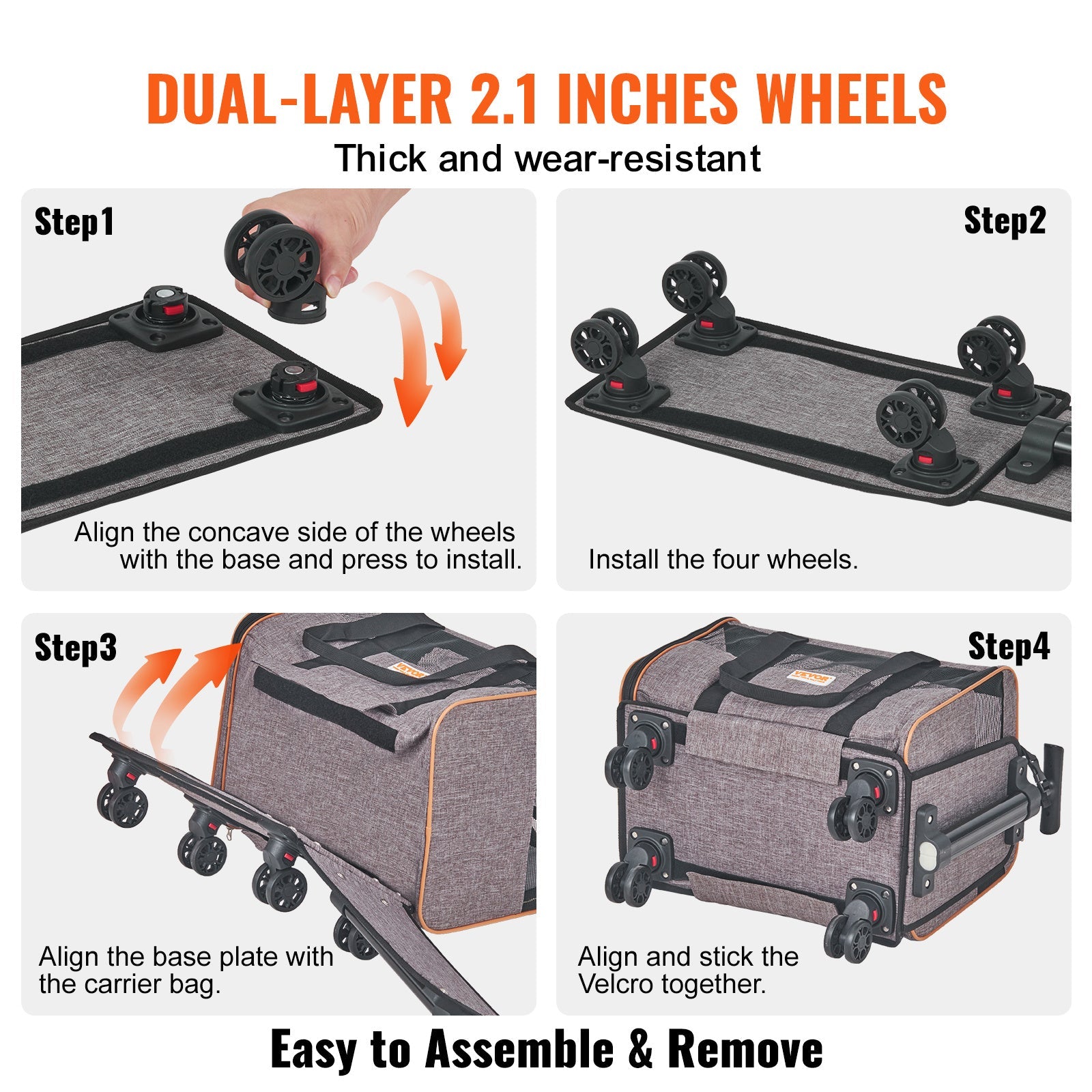 VEVOR Cat Carrier With Wheels, Airline Approved Rolling Pet Carrier With Telescopic Handle And Shoulder Strap, Dog Carrier With Wheels For Pets Under 22 Lbs, With 1 Folding Bowl, Grey - Mijn winkel