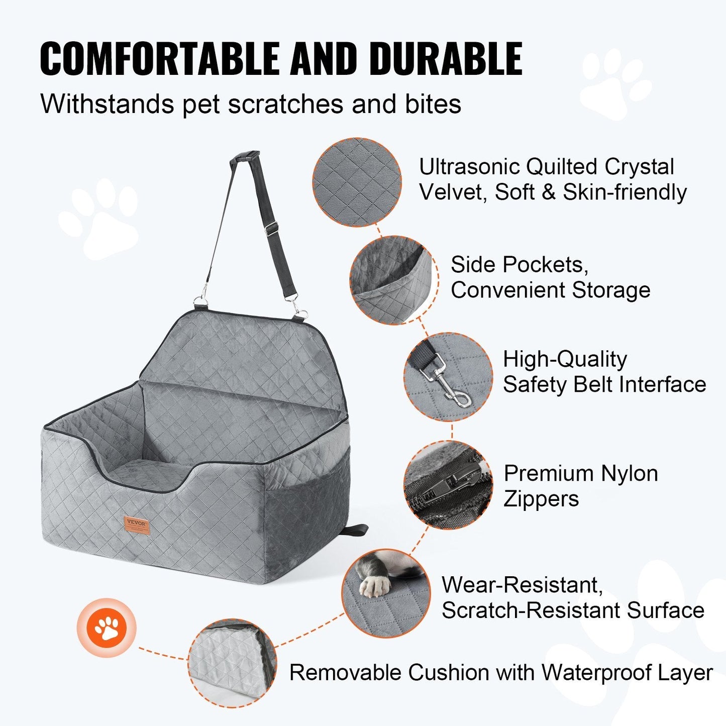 VEVOR Dog Booster Car Seat Pet Car Seat For Medium Large Dog Up To 55 Lbs Gray - Mijn winkel