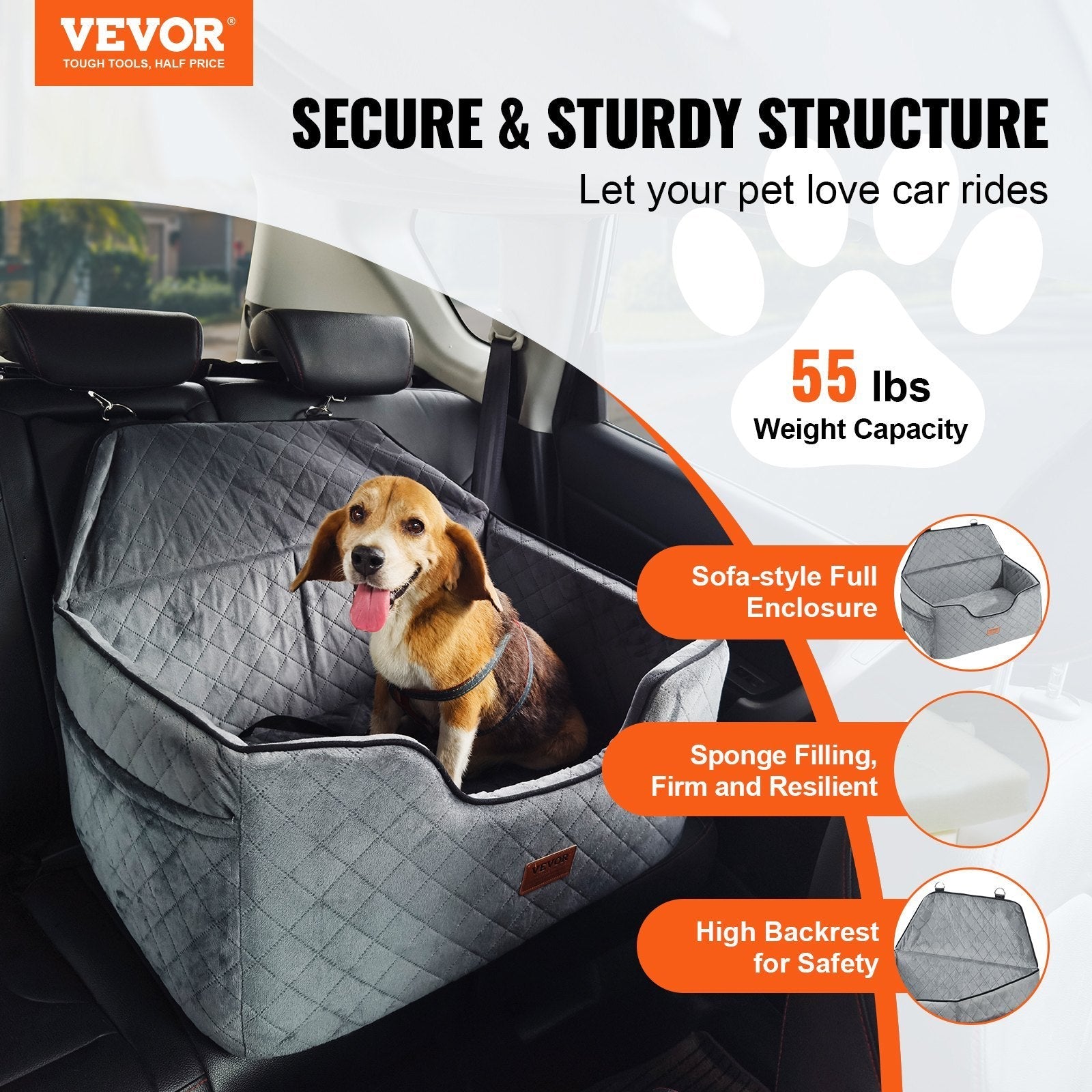 VEVOR Dog Booster Car Seat Pet Car Seat For Medium Large Dog Up To 55 Lbs Gray - Mijn winkel