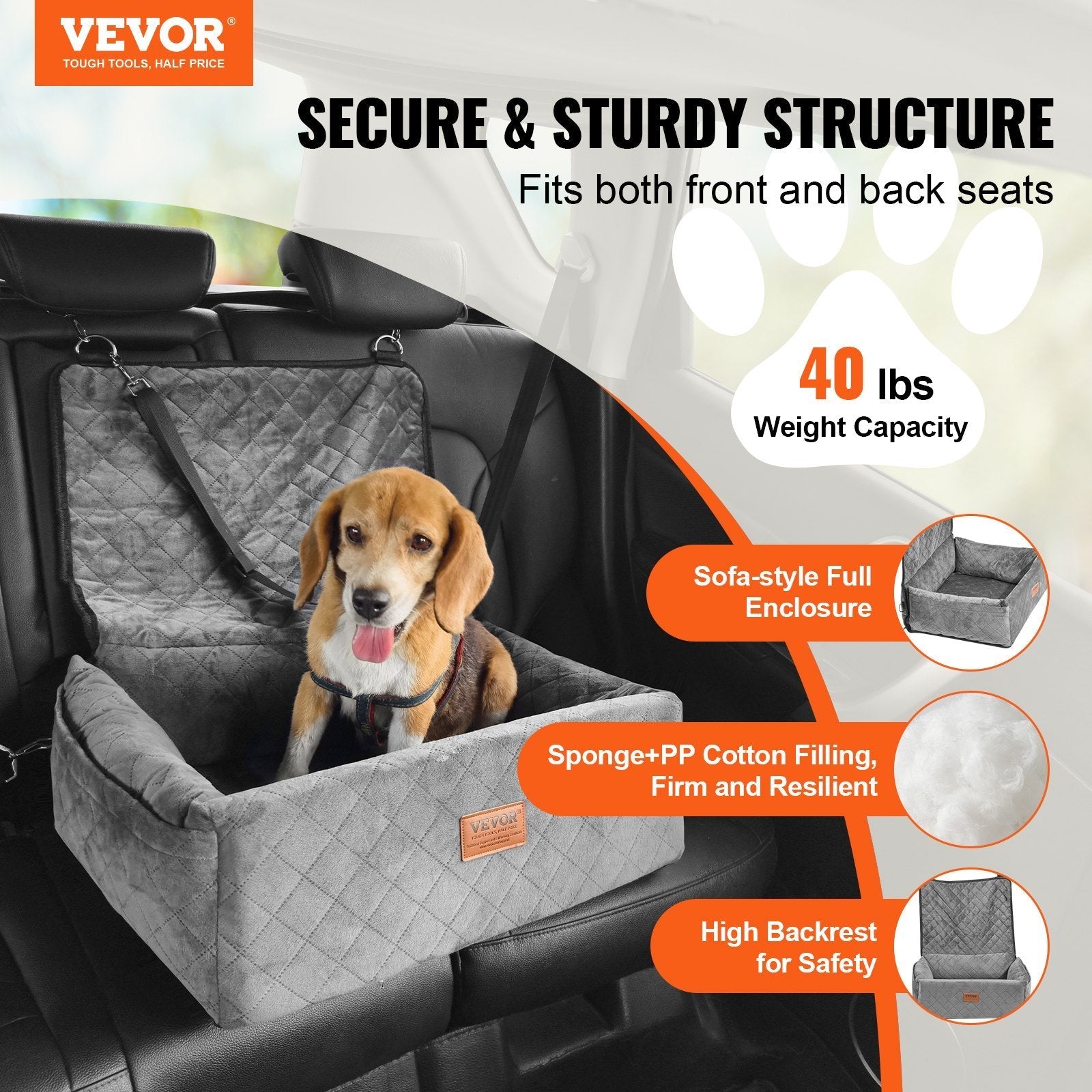 VEVOR Dog Booster Car Seat Pet Car Seat For Small Medium Dog Up To 40 Lbs Gray - Mijn winkel
