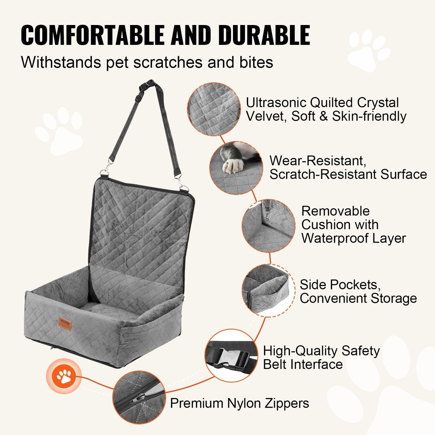 VEVOR Dog Booster Car Seat Pet Car Seat For Small Medium Dog Up To 40 Lbs Gray - Mijn winkel