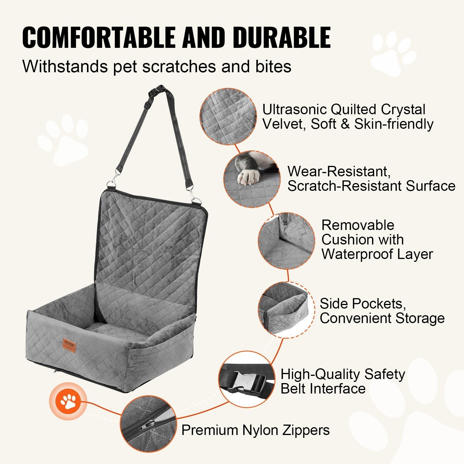 VEVOR Dog Booster Car Seat Pet Car Seat For Small Medium Dog Up To 40 Lbs Gray - Mijn winkel