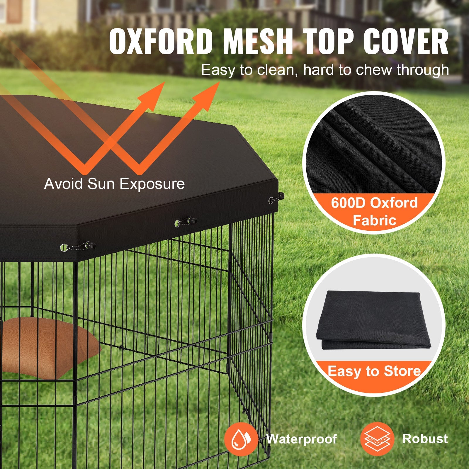 VEVOR Dog Playpen, 8 Panels Foldable Metal Dog Exercise Pen With Top Cover, 24inch H Pet Fence Puppy Crate Kennel With Ground Stakes, Indoor Outdoor Dog Pen For Small Medium Pets, For Camping, Yard - Mijn winkel