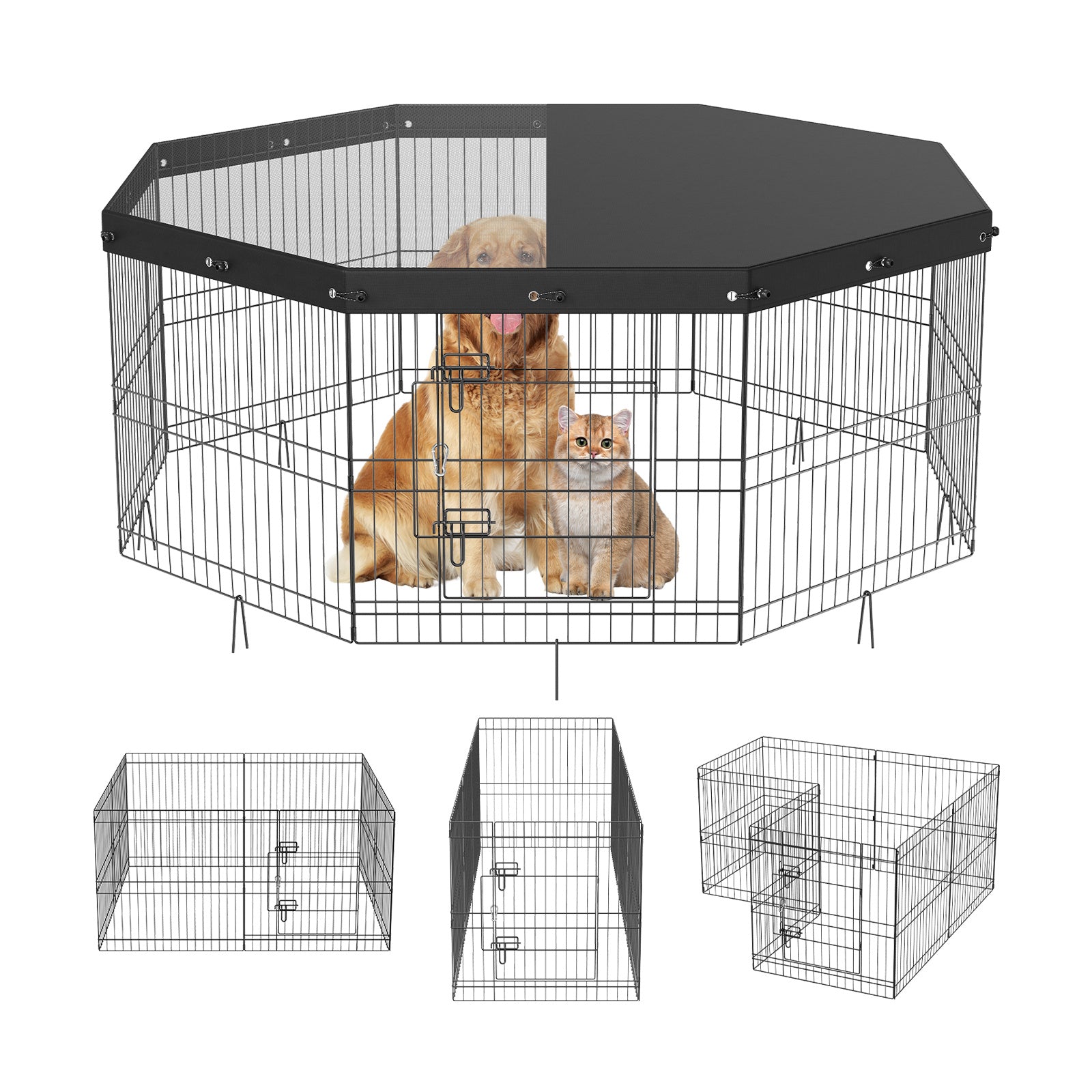 VEVOR Dog Playpen, 8 Panels Foldable Metal Dog Exercise Pen With Top Cover, 24inch H Pet Fence Puppy Crate Kennel With Ground Stakes, Indoor Outdoor Dog Pen For Small Medium Pets, For Camping, Yard - Mijn winkel