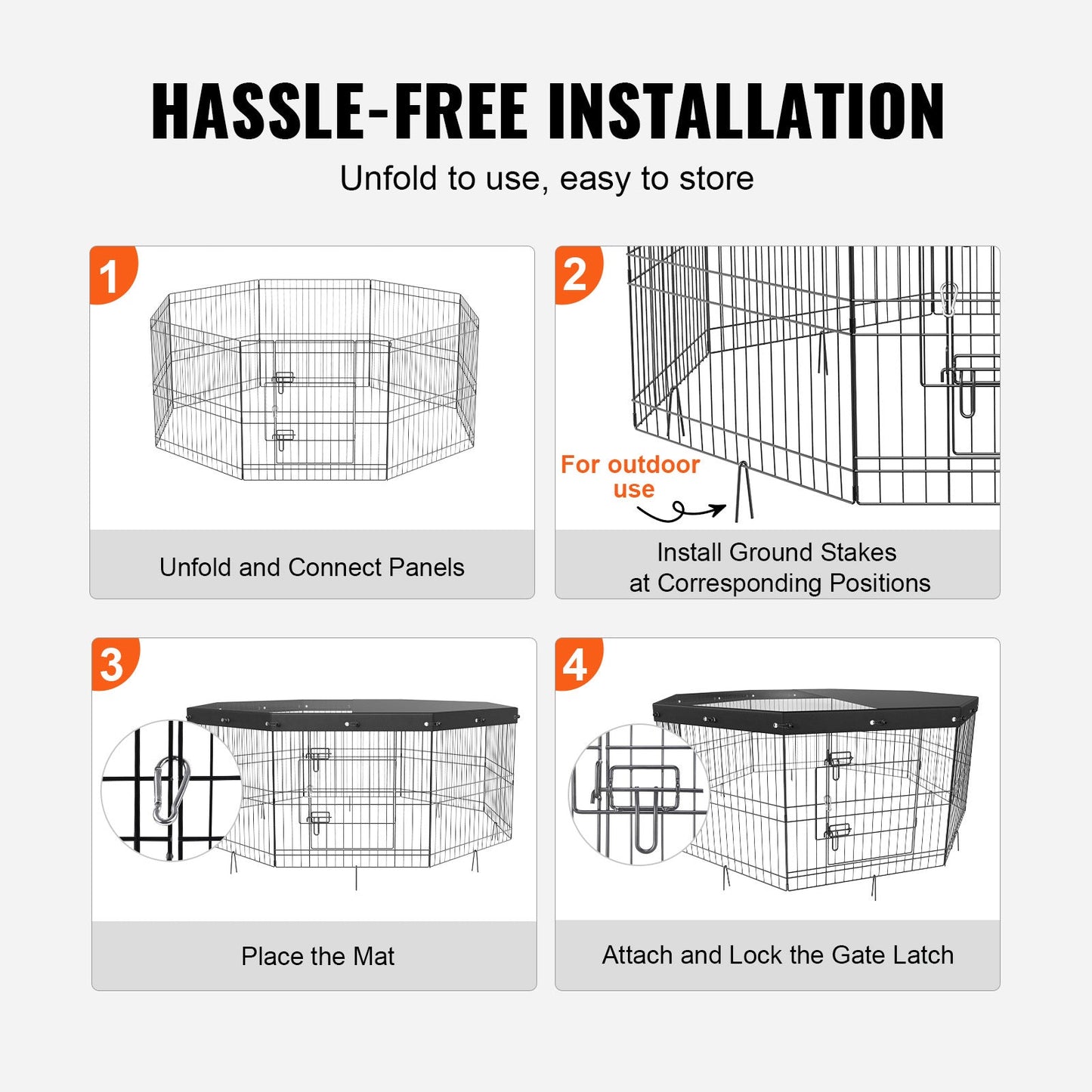 VEVOR Dog Playpen, 8 Panels Foldable Metal Dog Exercise Pen With Top Cover, 24inch H Pet Fence Puppy Crate Kennel With Ground Stakes, Indoor Outdoor Dog Pen For Small Medium Pets, For Camping, Yard - Mijn winkel