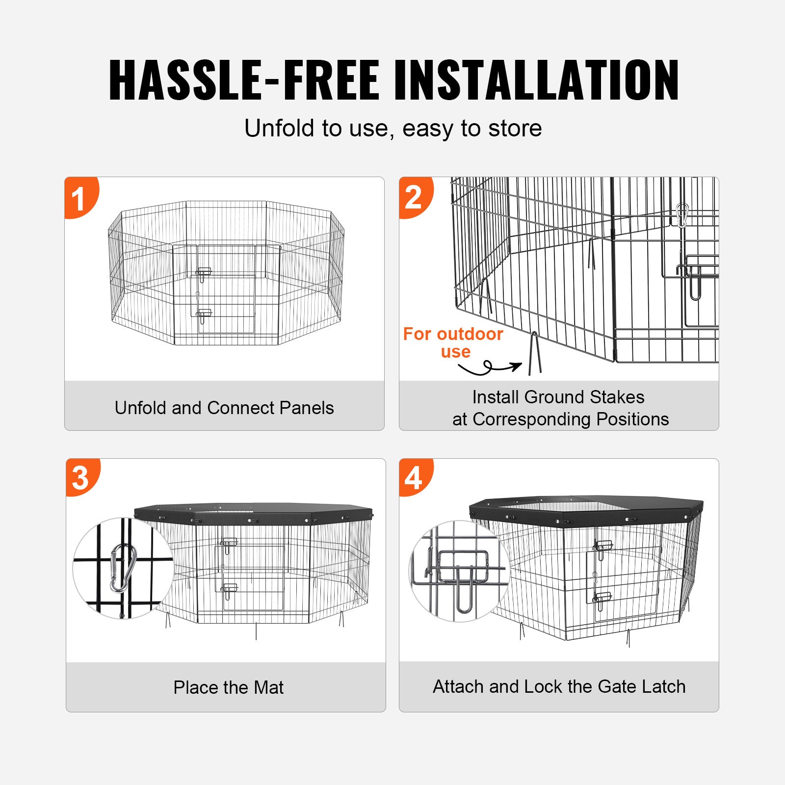 VEVOR Dog Playpen, 8 Panels Foldable Metal Dog Exercise Pen With Top Cover, 24inch H Pet Fence Puppy Crate Kennel With Ground Stakes, Indoor Outdoor Dog Pen For Small Medium Pets, For Camping, Yard - Mijn winkel