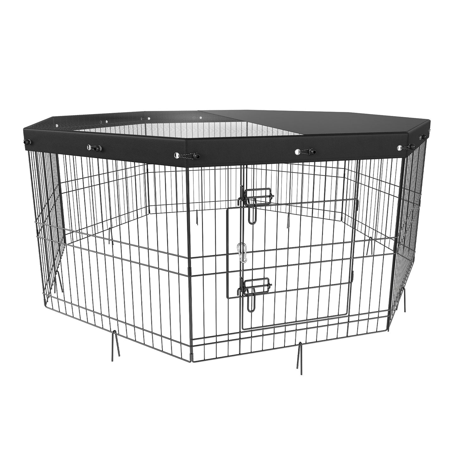 VEVOR Dog Playpen, 8 Panels Foldable Metal Dog Exercise Pen With Top Cover, 24inch H Pet Fence Puppy Crate Kennel With Ground Stakes, Indoor Outdoor Dog Pen For Small Medium Pets, For Camping, Yard - Mijn winkel