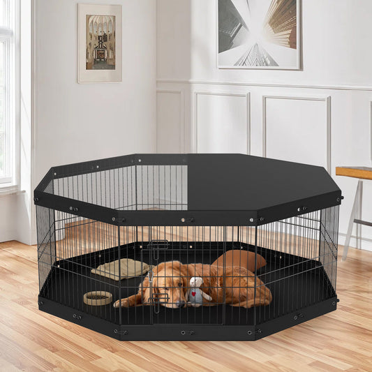 VEVOR Dog Playpen, 8 Panels Foldable Metal Dog Exercise Pen With Top Cover And Bottom Pad, 24in H Pet Fence Puppy Crate Kennel, Indoor Outdoor Dog Pen For Small Medium Pets, For Camping, Yard - Mijn winkel
