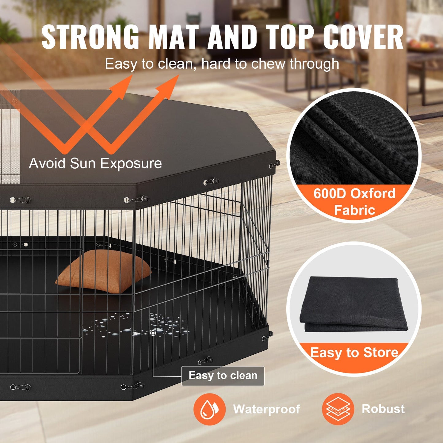 VEVOR Dog Playpen, 8 Panels Foldable Metal Dog Exercise Pen With Top Cover And Bottom Pad, 24in H Pet Fence Puppy Crate Kennel, Indoor Outdoor Dog Pen For Small Medium Pets, For Camping, Yard - Mijn winkel