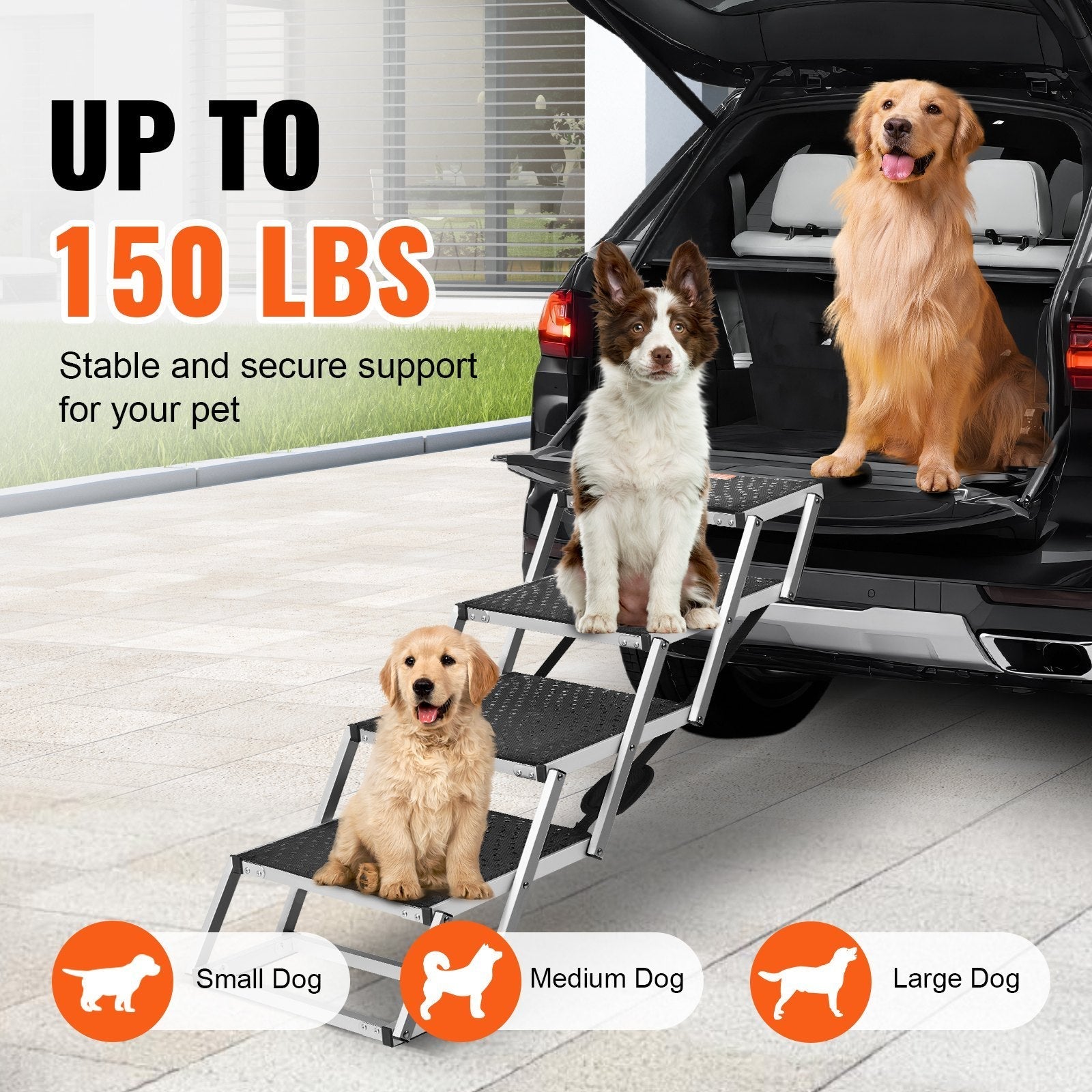 VEVOR Dog Stair For Cars 4 - step Folding Dog Steps Aluminum Loads Up To 150 Lbs - Mijn winkel