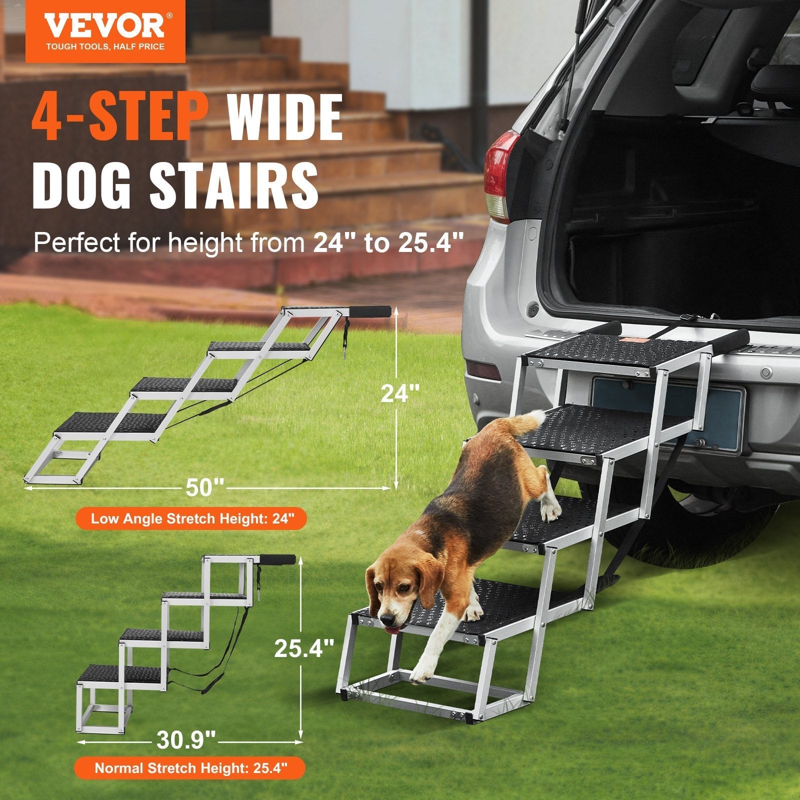 VEVOR Dog Stair For Cars 4 - step Folding Dog Steps Aluminum Loads Up To 150 Lbs - Mijn winkel