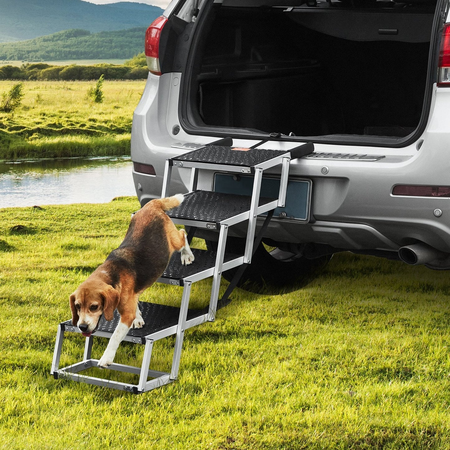 VEVOR Dog Stair For Cars 4 - step Folding Dog Steps Aluminum Loads Up To 150 Lbs - Mijn winkel
