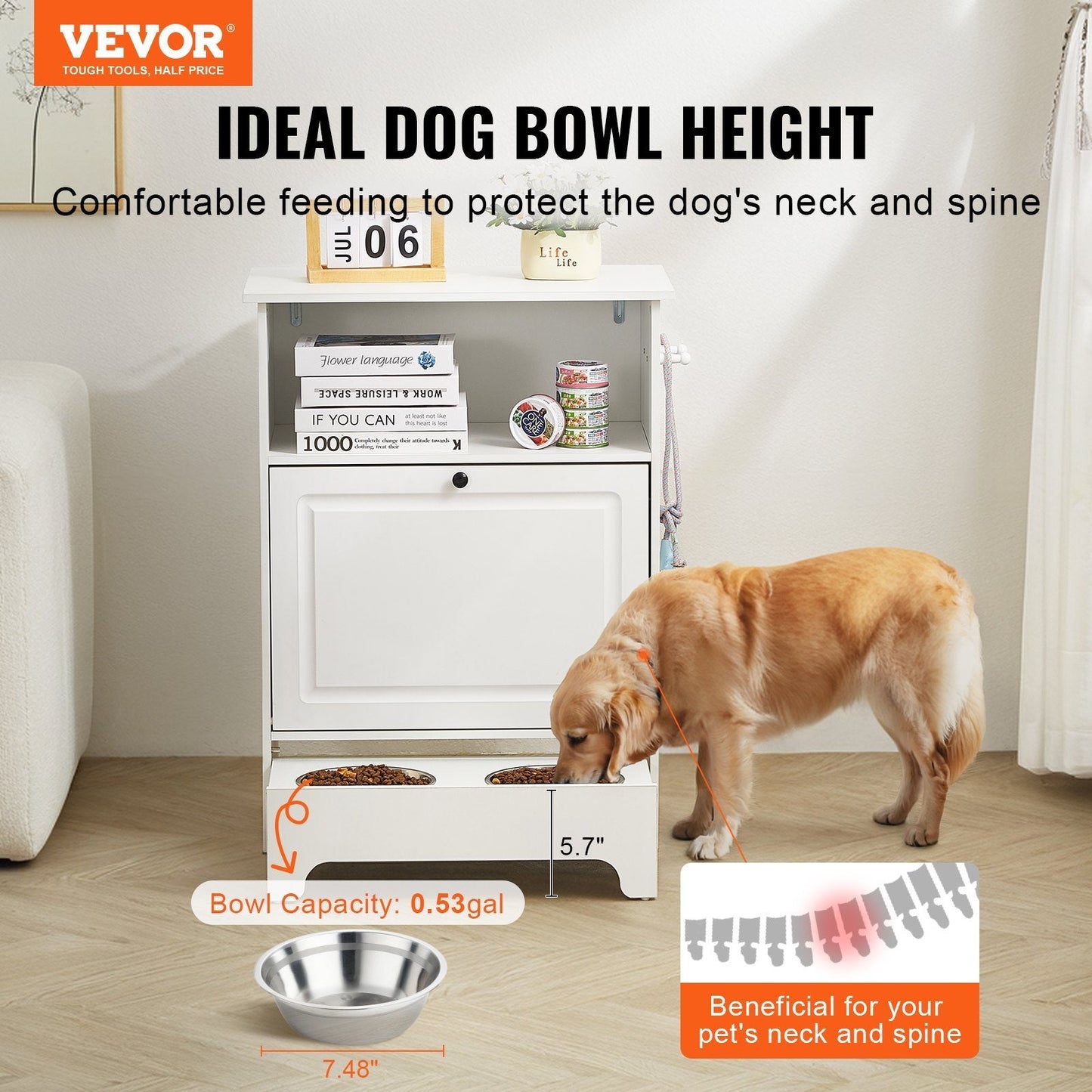 VEVOR Pet Feeding Station W 2 Elevated Dog Bowls Dog Food & Toy Storage Cabinet - Mijn winkel
