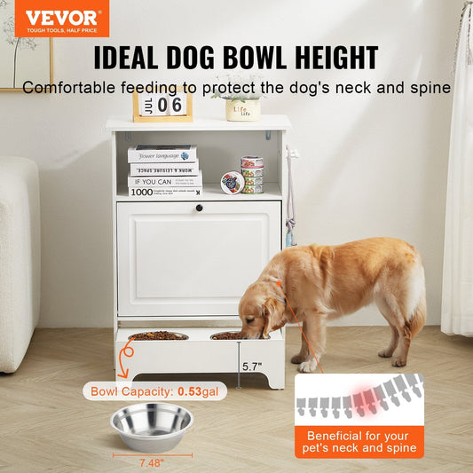 VEVOR Pet Feeding Station W 2 Elevated Dog Bowls Dog Food & Toy Storage Cabinet - Mijn winkel