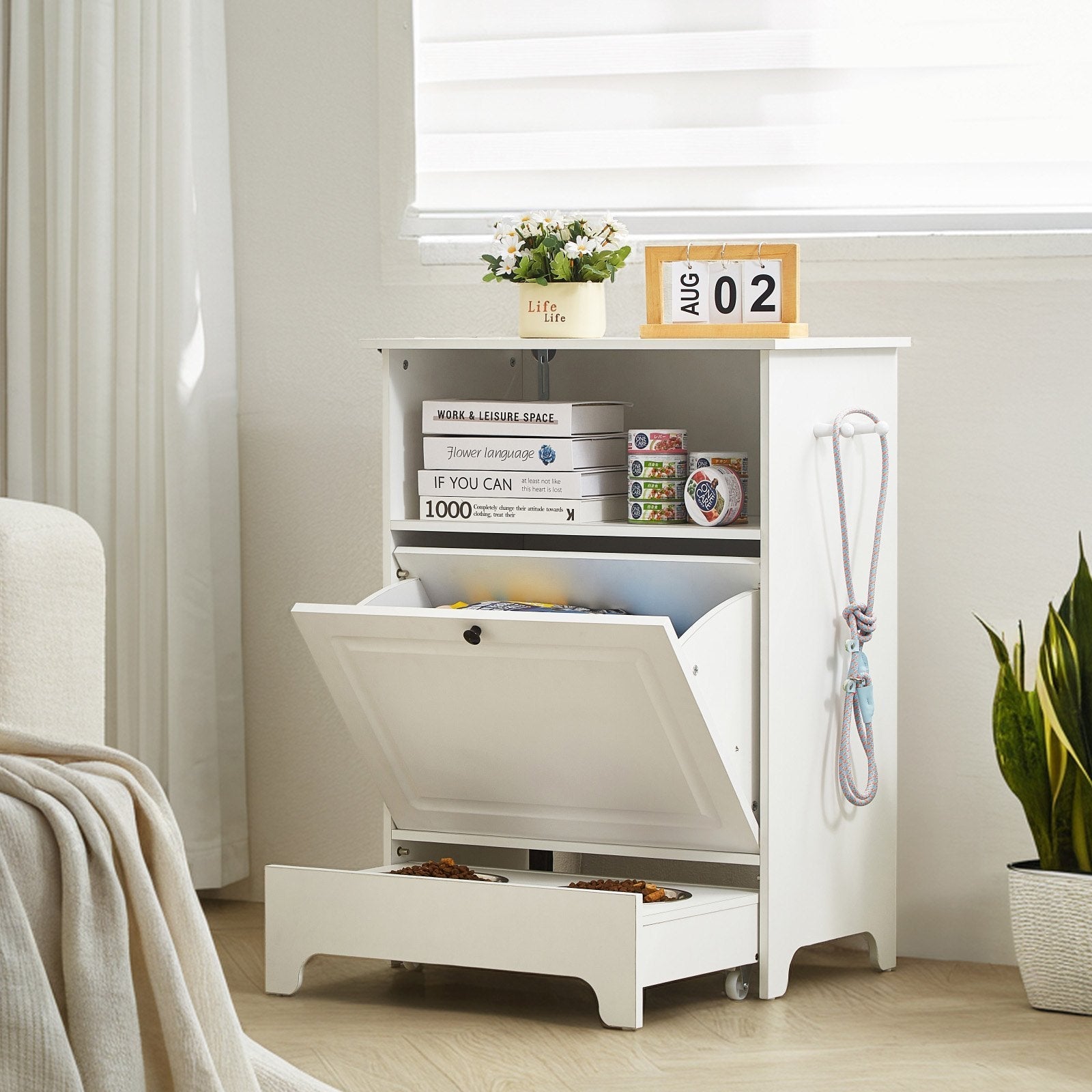 VEVOR Pet Feeding Station W 2 Elevated Dog Bowls Dog Food & Toy Storage Cabinet - Mijn winkel