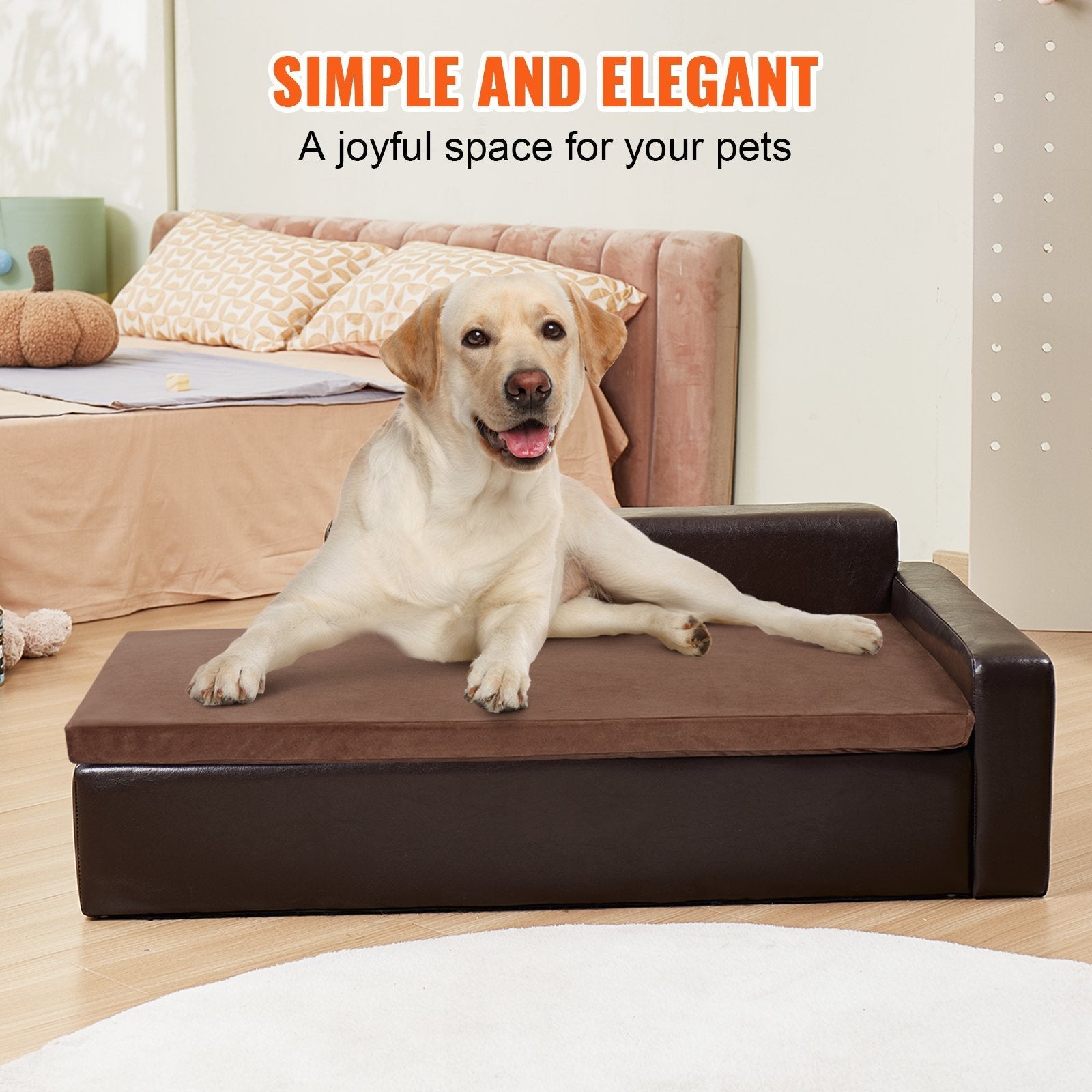VEVOR Pet Sofa, Dog Couch For Large - Sized Dogs And Cats, Soft Leather Dog Sofa Bed, 110 Lbs Loading Cat Sofa, Black - Mijn winkel