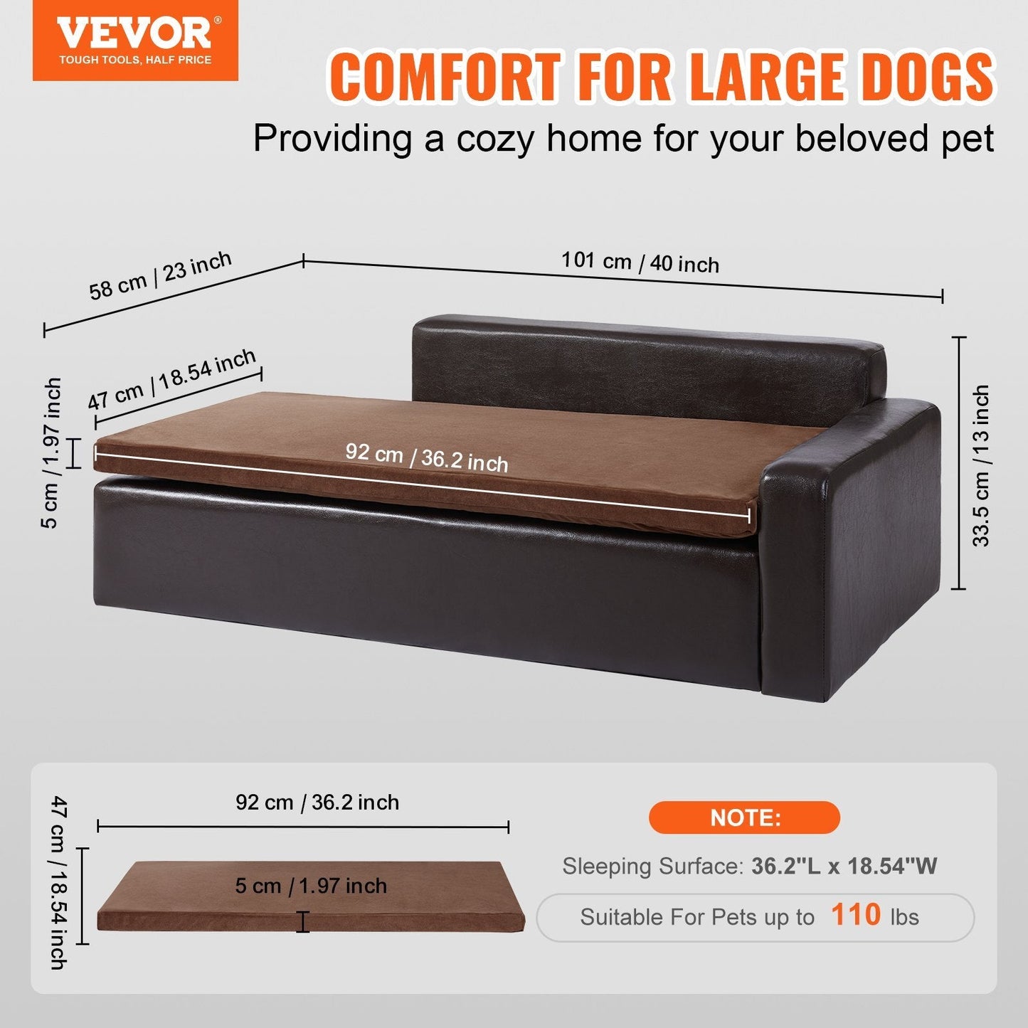 VEVOR Pet Sofa, Dog Couch For Large - Sized Dogs And Cats, Soft Leather Dog Sofa Bed, 110 Lbs Loading Cat Sofa, Black - Mijn winkel