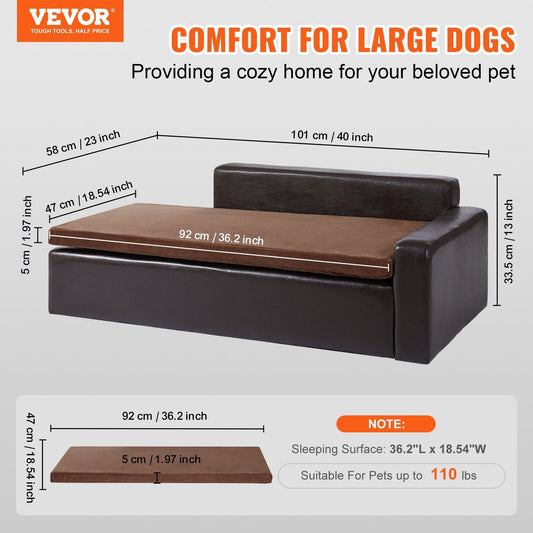 VEVOR Pet Sofa, Dog Couch For Large - Sized Dogs And Cats, Soft Leather Dog Sofa Bed, 110 Lbs Loading Cat Sofa, Black - Mijn winkel