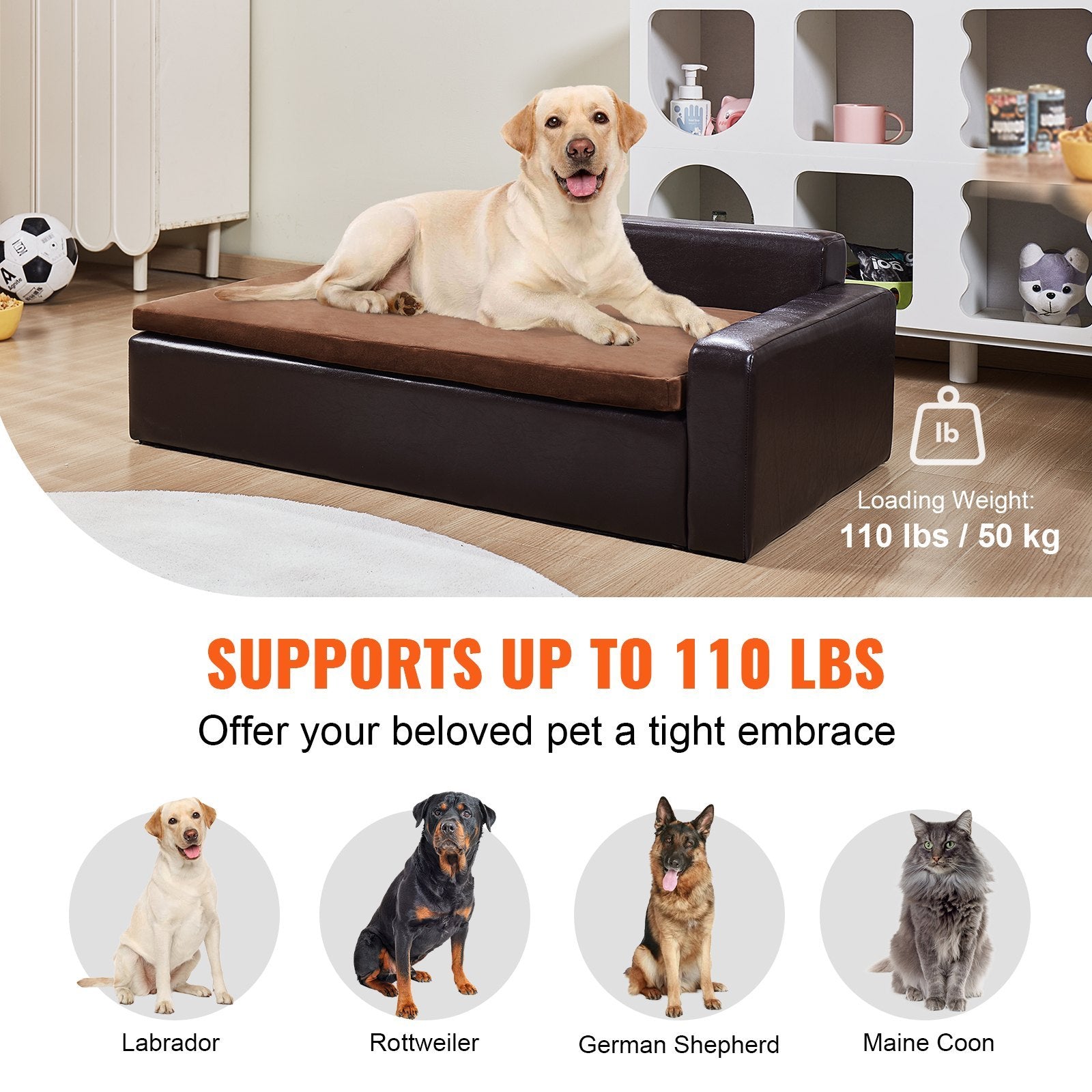 VEVOR Pet Sofa, Dog Couch For Large - Sized Dogs And Cats, Soft Leather Dog Sofa Bed, 110 Lbs Loading Cat Sofa, Black - Mijn winkel