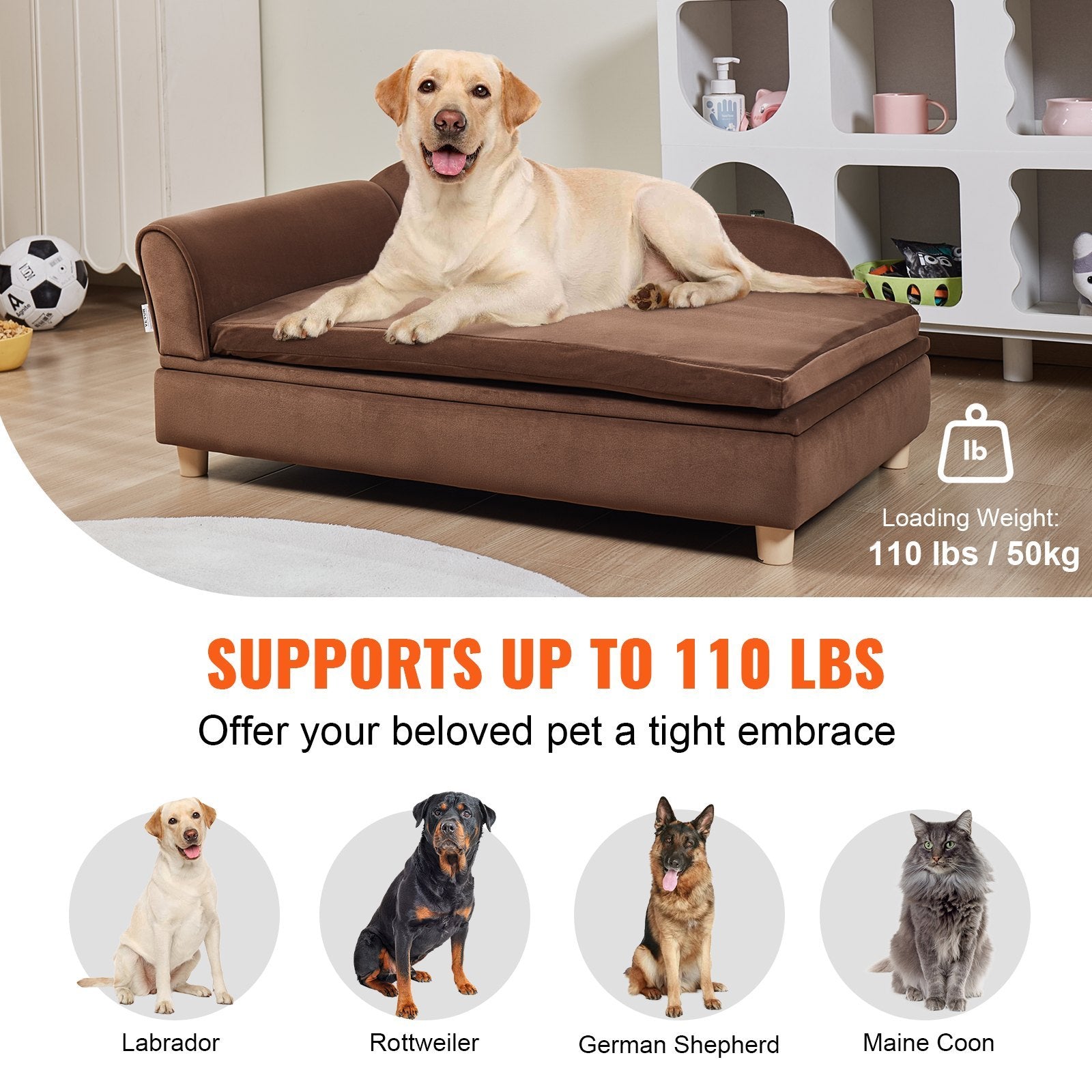 VEVOR Pet Sofa, Dog Couch For Large - Sized Dogs And Cats, Soft Velvety Dog Sofa Bed, 110 Lbs Loading Cat Sofa, Dark Brown - Mijn winkel