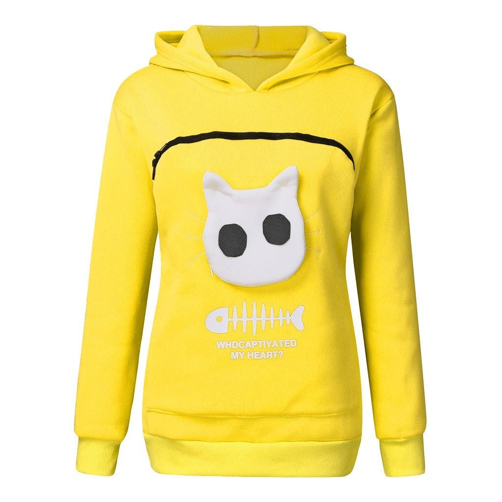 Women Hoodie Sweatshirt With Cat Pet Pocket Design Long Sleeve Sweater Cat Outfit - Mijn winkel