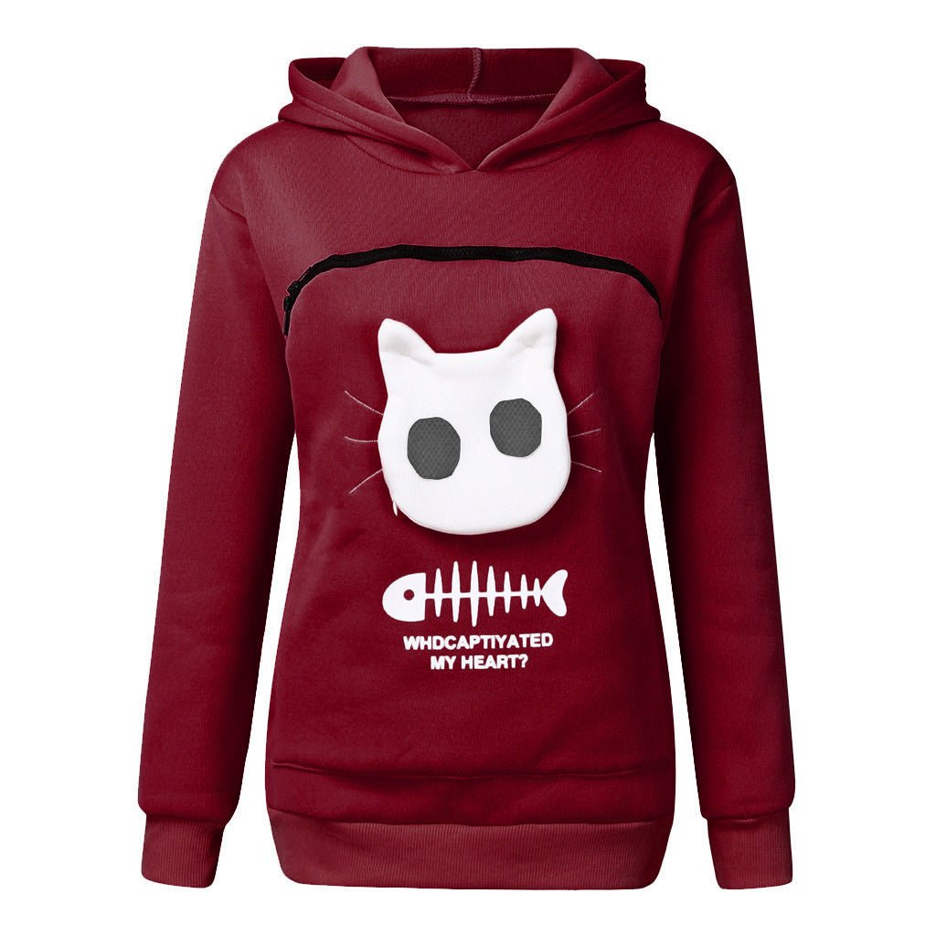 Women Hoodie Sweatshirt With Cat Pet Pocket Design Long Sleeve Sweater Cat Outfit - Mijn winkel
